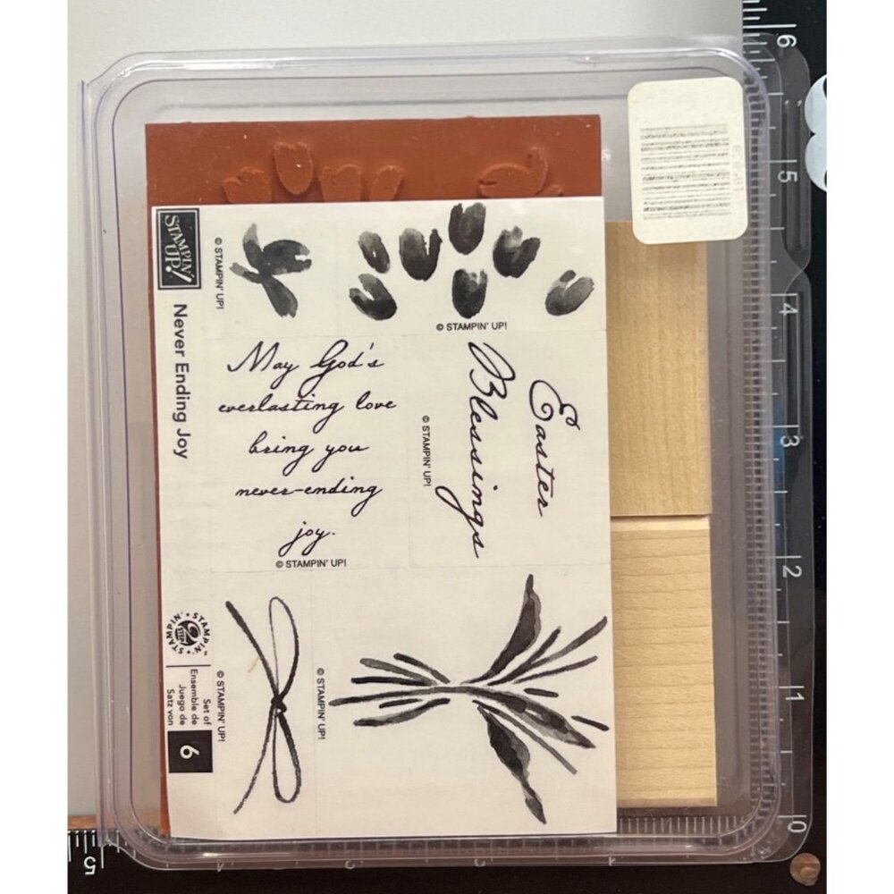 STAMPIN' UP! 105078 NEVER ENDING JOY WOOD MOUNTED RUBBER STAMP SET OF 6 EASTER